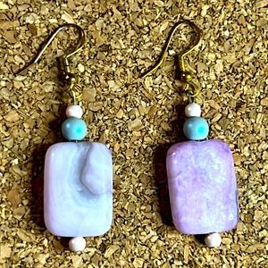 Vintage Southwestern Purple Gemstone Dangle Hook Earrings